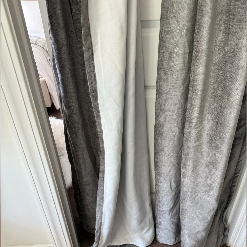 West Elm 2 Worn Velvet Blackout Curtain Panels Charcoal Grey Metal 48x96